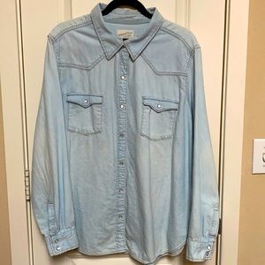 Light washed soft denim button down top